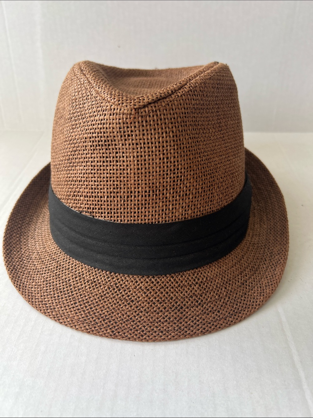 The Hatter Company Black Straw Fedora with Brown Brim